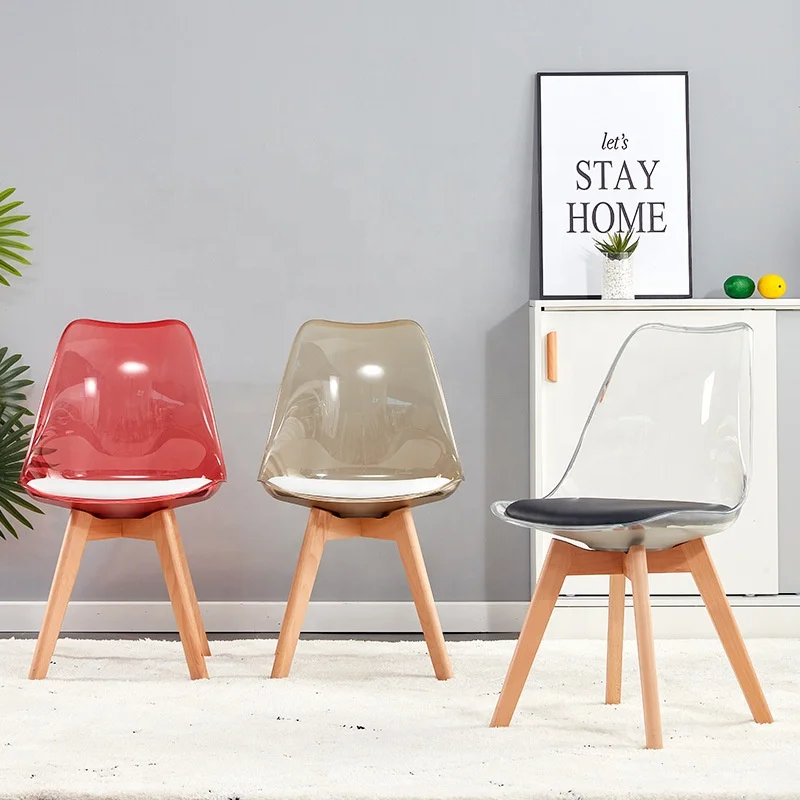 PE transparent seat chair wood leg office chair dining chair supplier