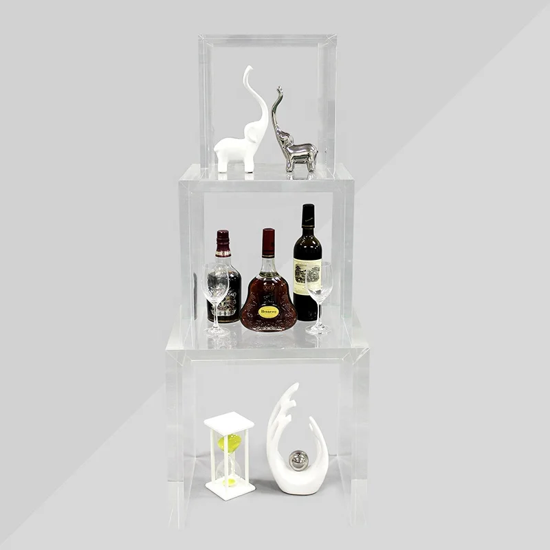 APEX Transparent Acrylic Furniture 3 Pack Free Combination Acrylic Cabinet Shelf Art Craft Display Rack