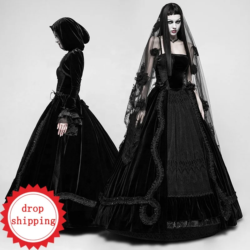 PUNK RAVE Q-339 Gothic Long Dress Gorgeous Velvet Victorian Maxi Sleeveless Long Dress Evening Party Dress