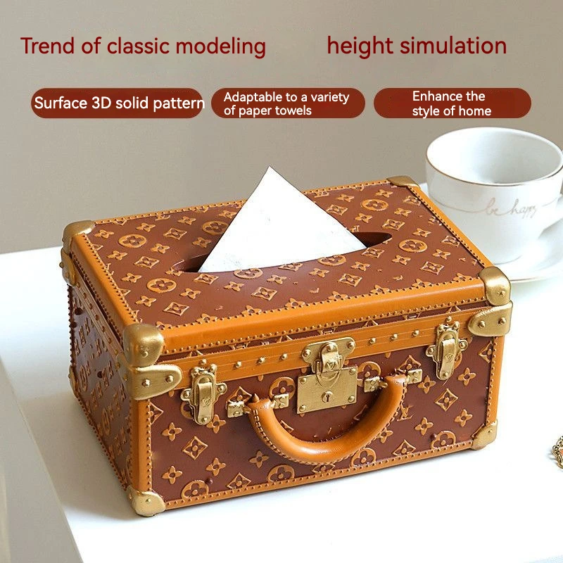 Rectangular resin Tissue Box Cover luxury Elegant Design brown storage box Paper Napkin Holder for table Toilet Bath
