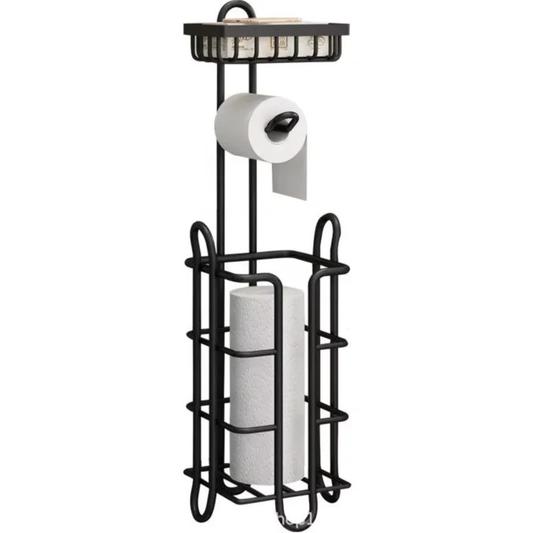 Wholesale Anti Rust Standing Toilet Tissue Roll Storage Rack Black Toilet Paper Holder Stand For Bathroom