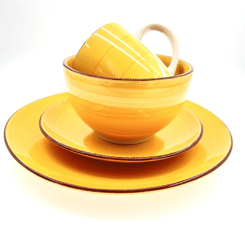 European style reactive glazed ceramic tableware reactive glaze stoneware dinnerware set 16pcs