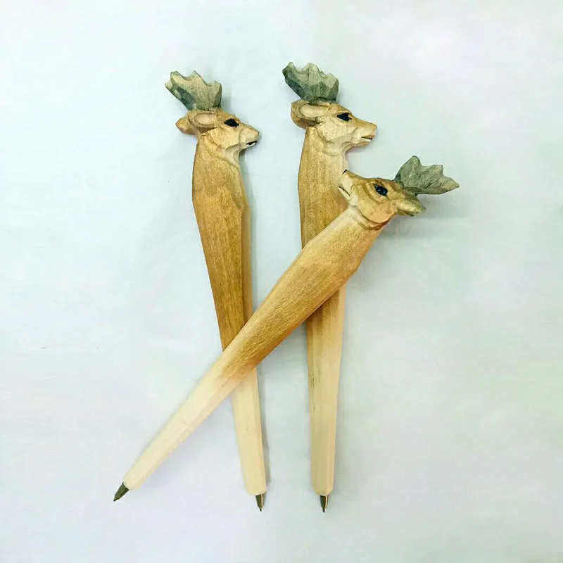 Hot Sale Promotional Wood Ballpoint Pen Zebra and Deer design Hand carved Wooden Animal Pen