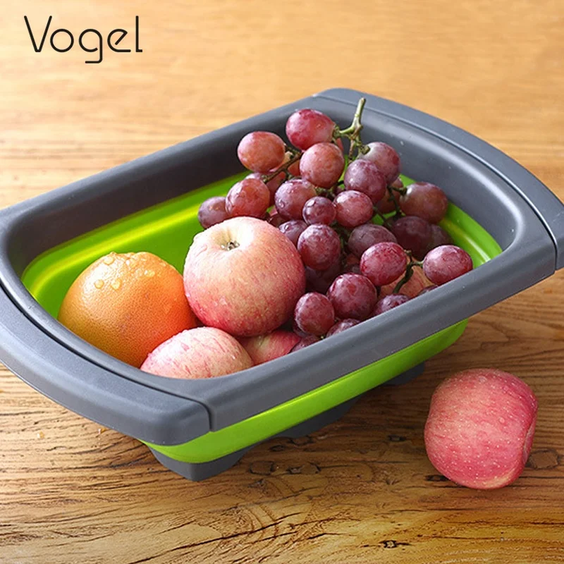 Folding retractable folding drain basket household fruit and vegetable kitchen vegetable washing drain basket