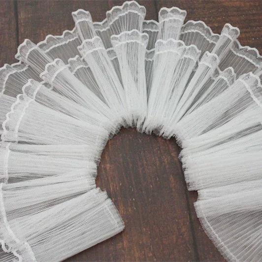 Pleated Ruffled Lace for Dresses Costumes DIY Craft Sewing Single Ruffle Lace Trim, Ruffle Organza Lace Trim