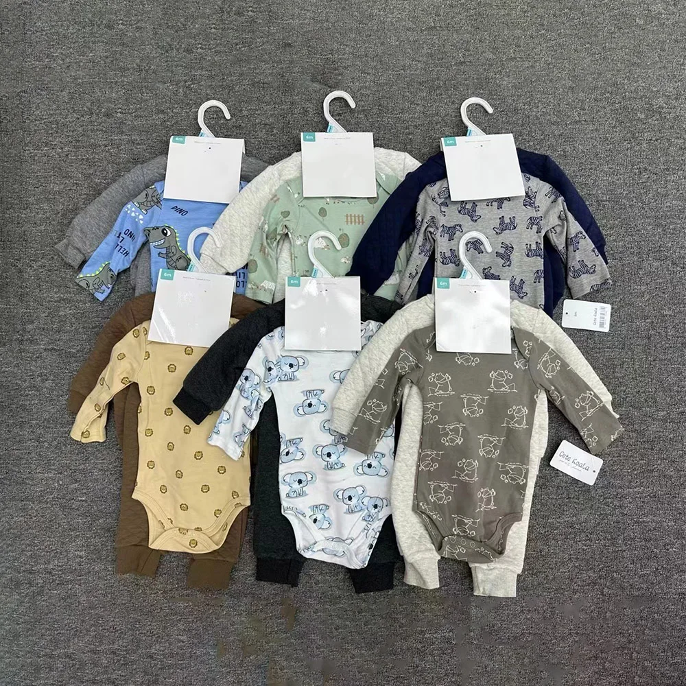 Cute Cartoon Printing Baby 4pcs Clothes Suit Autumn Winter Good Quality Overall Top+Trousers+ Socks+Romper For New Born Baby