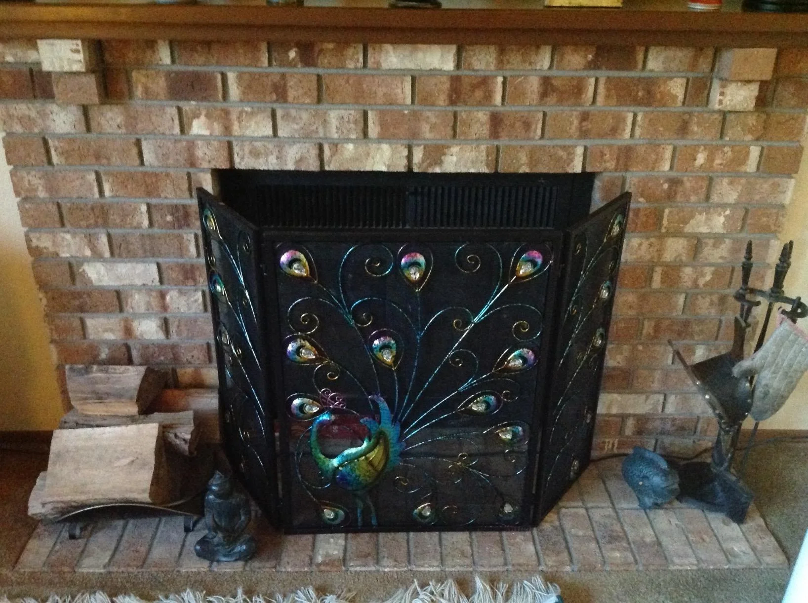 FUHUA freestanding 3 Panel Heavy Duty metal Fireplace Screen peacock fire screen