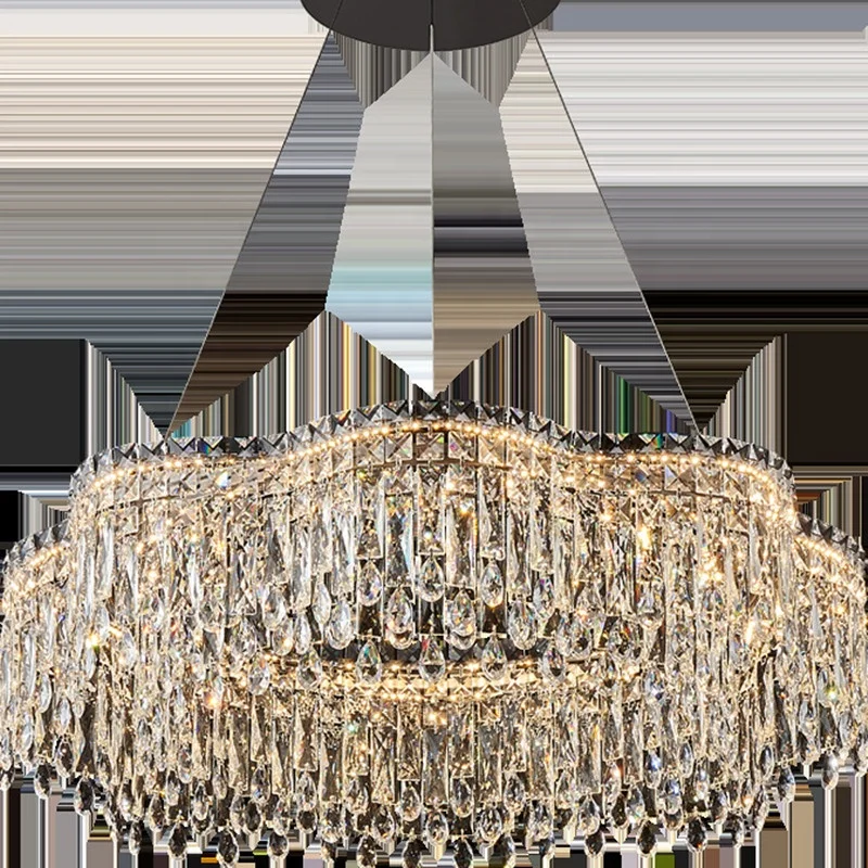 Modern Simple Atmospheric Household Italian Light Luxury Restaurant Master Bedroom Crystal Chandelier LED 12 Metal 1 Piece Clear