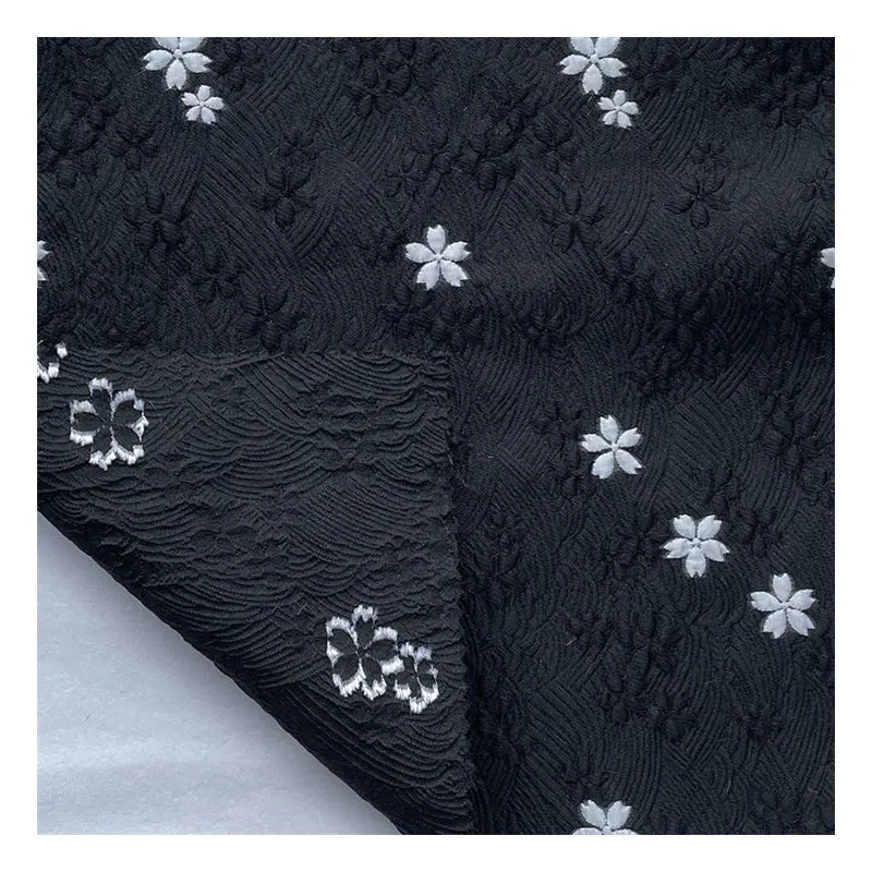 Новый стильный мягкий удобный черно-белый цветочный узор на заказ тканая пряжа окрашенная жаккардовая полиэфирная нейлоновая ткань для