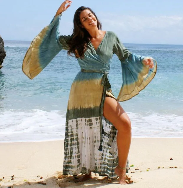 Эксклюзивная дизайнерская женская накидка-кимоно из искусственного шелка с батиком