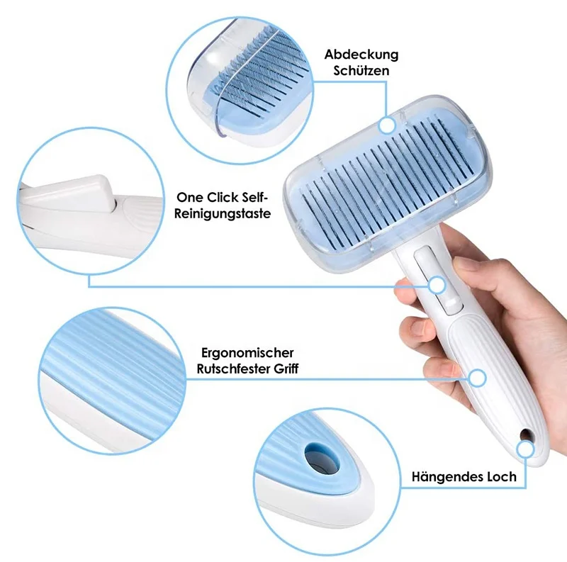 
Self Cleaning Pet Grooming Brush Bath Comb Fur Removal Shedding Tool for Thick & Thin Hair Dog Cat Supplies 