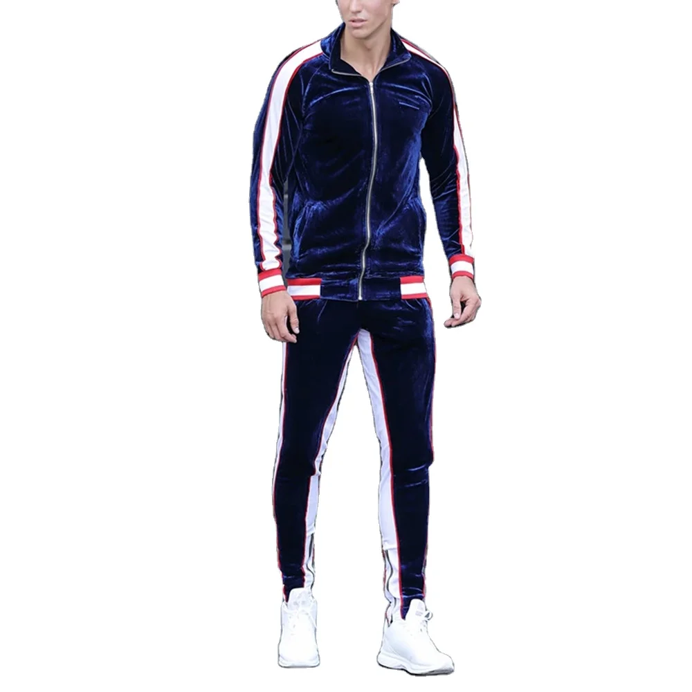 High quality design  tracksuit latest fashion custom  jogging slim fit men velvet velour tracksuit set