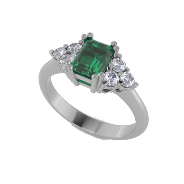 High Quality White Gold Emerald Ring With Diamonds Italian Handmade Design For Engagement And Wedding