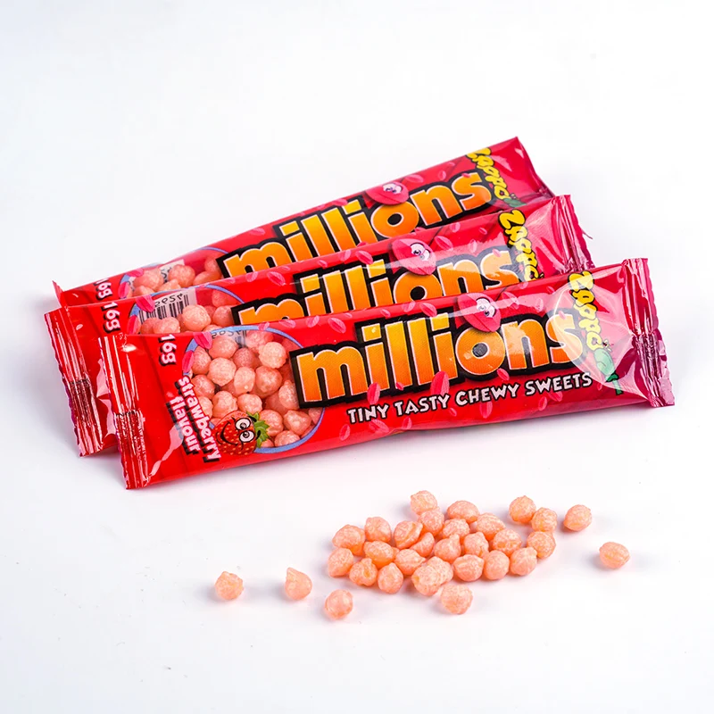 Dulces Chinos millions chewing candy Pectin Candy Wholesale Funny Shaped Gummy Jelly Beans Maker Customize  strawberry candy