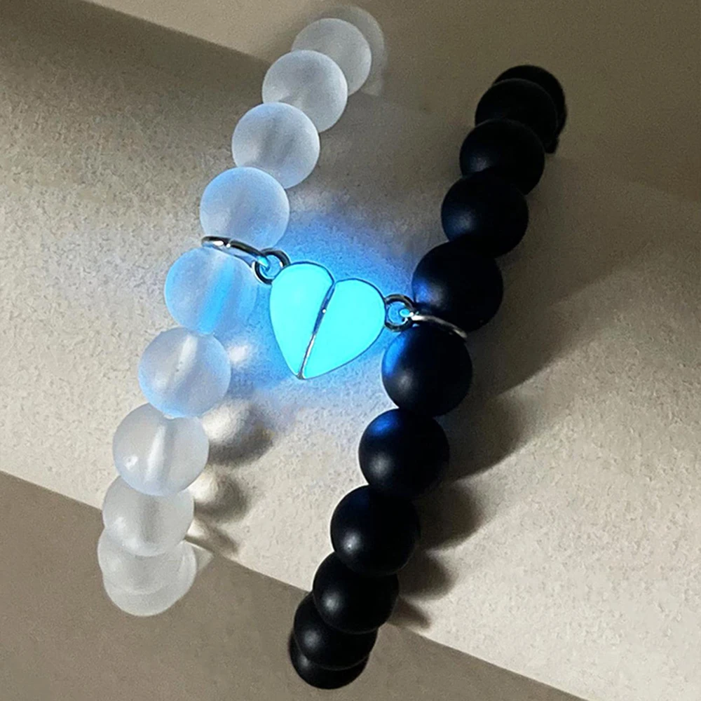 High Quality Wholesale High Quality Crown Magnetic Love Luminous Couple Heart Bead Stone Bracelet