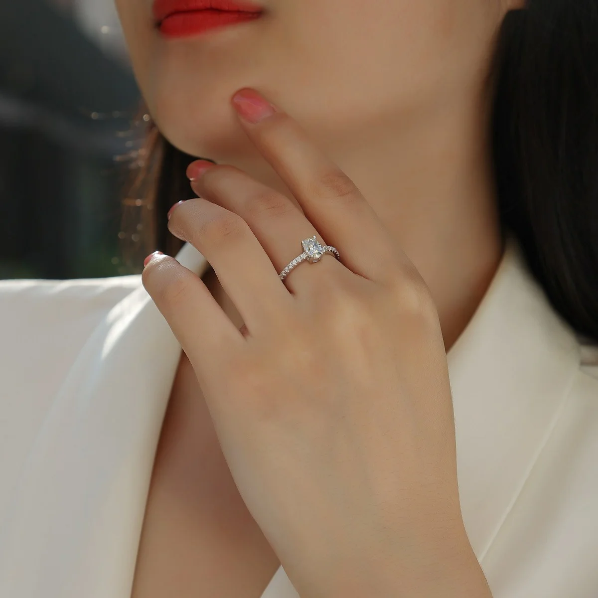customization 925 sterling silver single Zircon ring Round four claw cubic zirconia engagement promise ring  bride