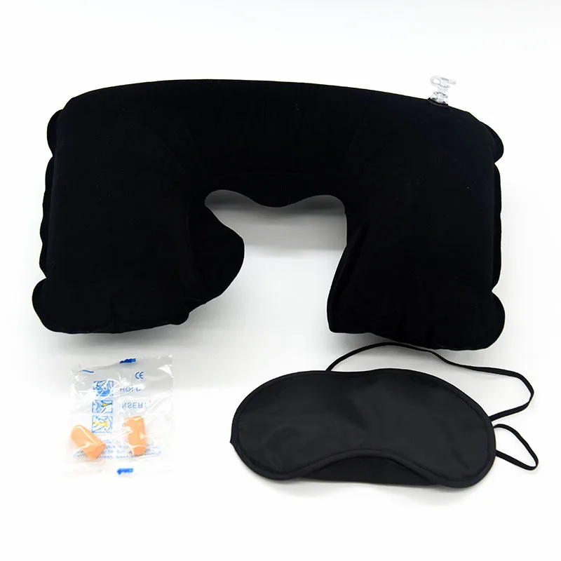 Fashion Travel Inflatable Neck Pillow Set Neck Pillow + Eye Mask + Earbuds