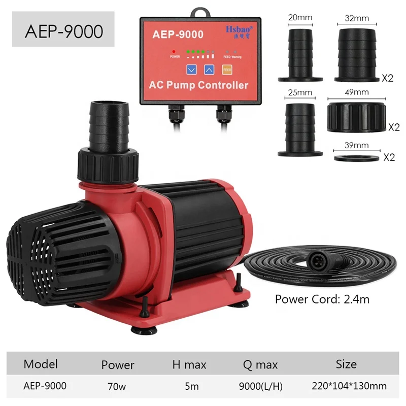 9000L/H Frequency Aquarium Submersible Pump Marine Fish Pond Fountains Hydroponics Aquarium Water Pump