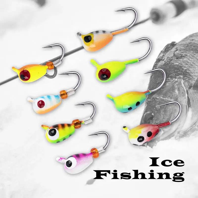 Wholesale Winter Fishing Small Colorful Lure Glowing Tungsten Raindrop Ice Jigs Head Set with Tackle Box