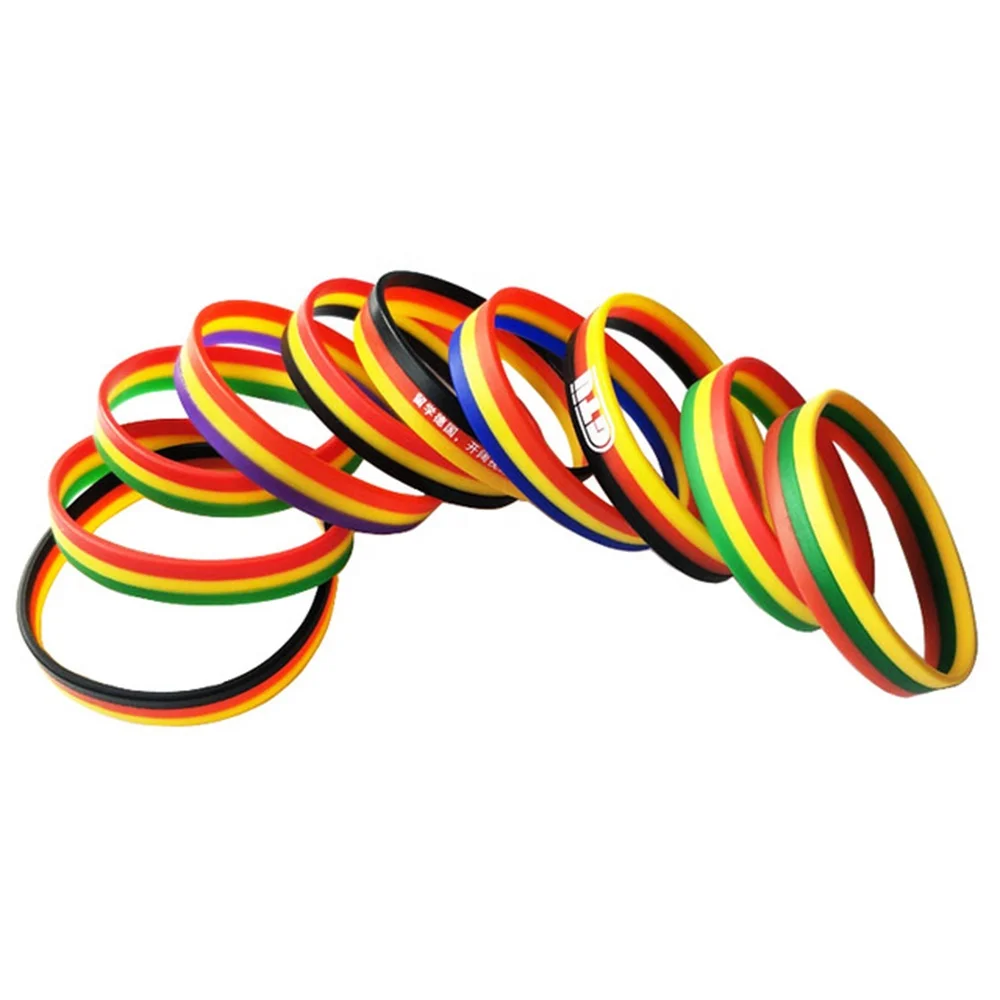 Customized France Flag Layer Tricolors Strips Printing LOGO Silicone Bracelet Wristband Rubber Hand Band