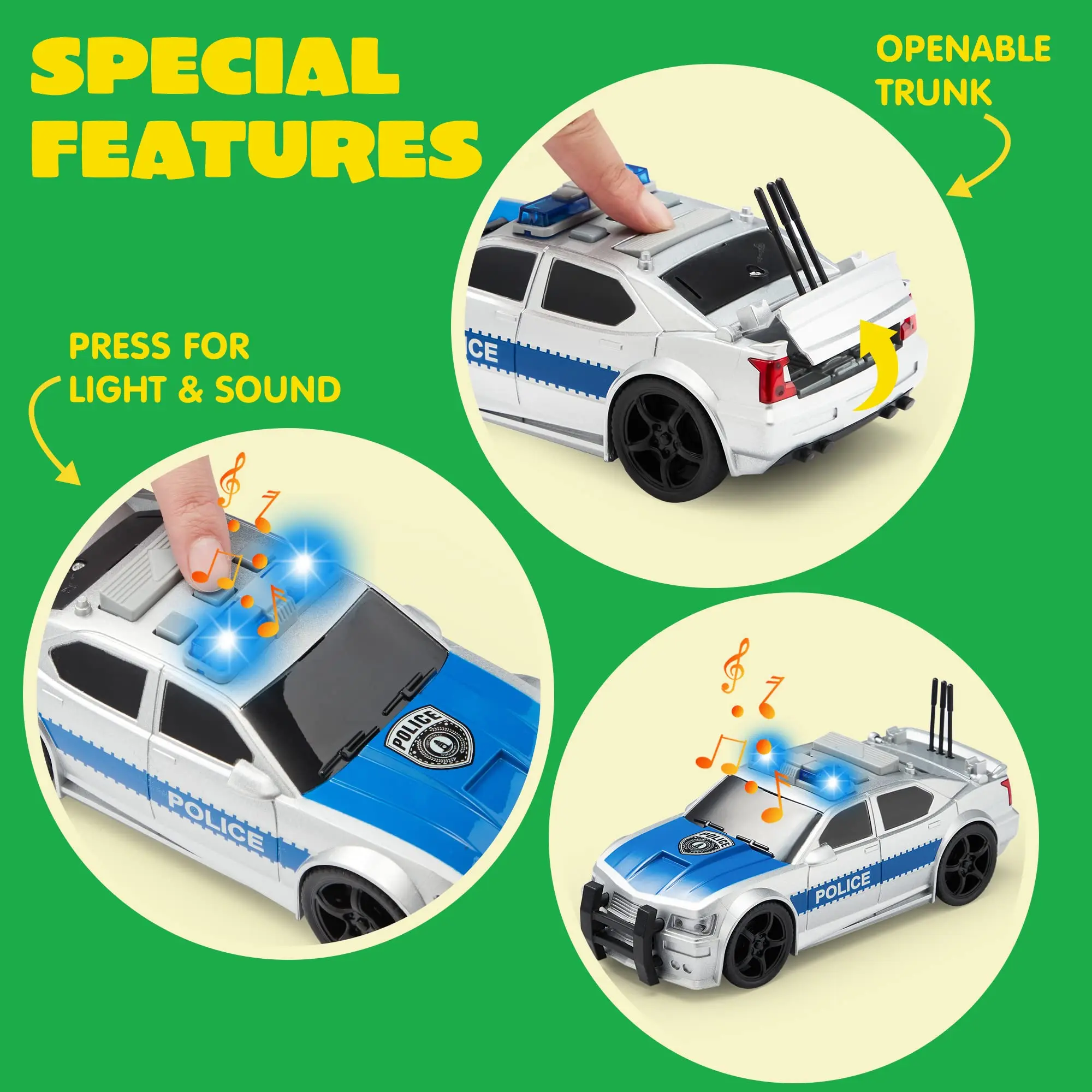 Toddlers Cars with Lights and Siren Sound, Including Play Police Car, School Bus, Toy Garbage Truck, Ambulance Toy,