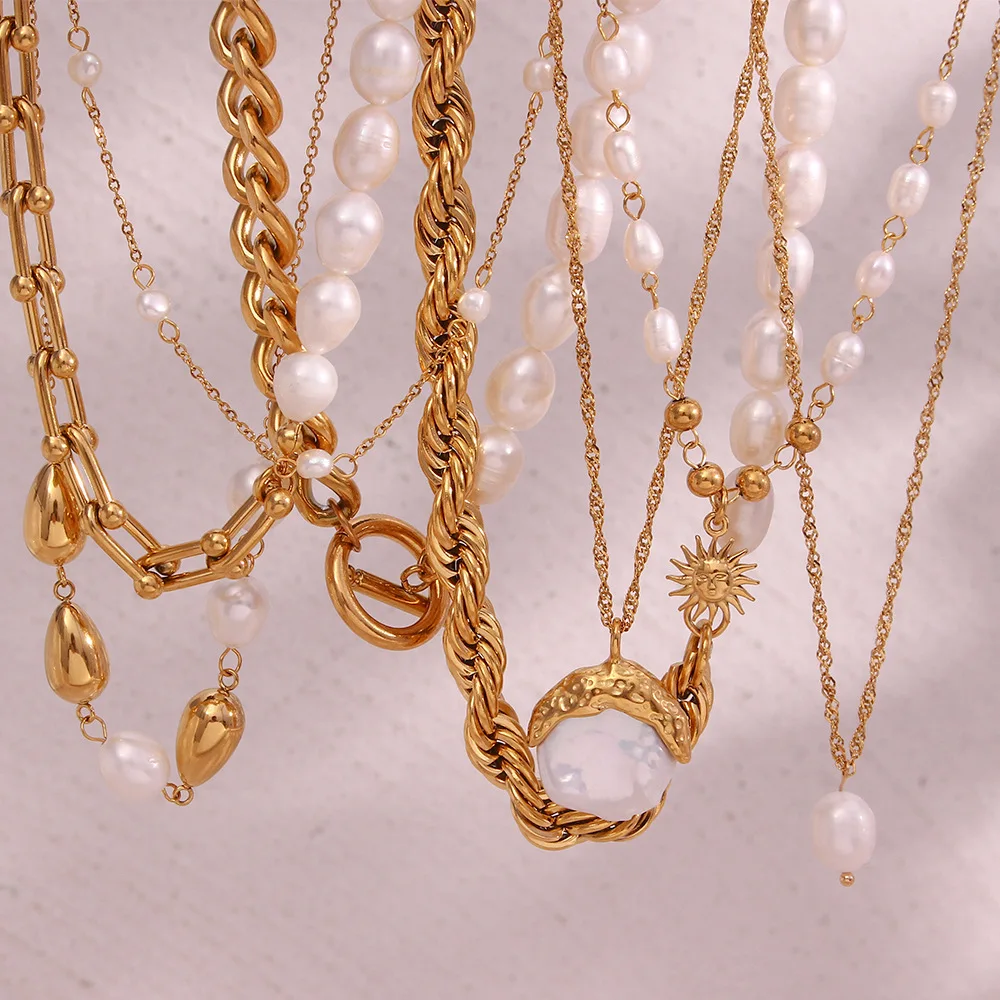 2024 новый продукт оптовая продажа анти-выцветание и Анти-аллергия из нержавеющей стали позолоченное натуральное пресноводное жемчужное ожерелье