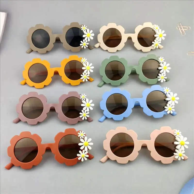 New Children Colorful Vintage Flowers Daisy Sunglasses UV400 Girls Boys Fashion Promotional Kids Sunglasses