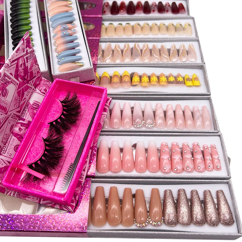 Luxury designer press on nails with rhinestones artificial fingernails french on false nails with stones