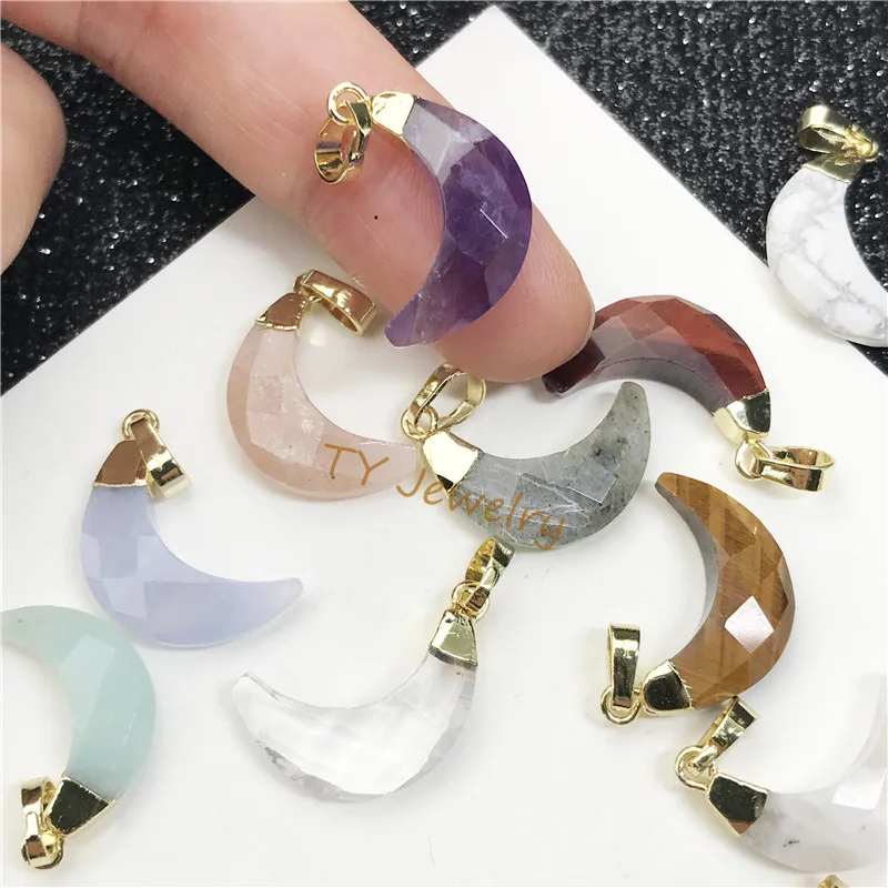 Elegant multicolor Natural stone the moon shape pendant charm for customized Jewelry DIY for choker for earring