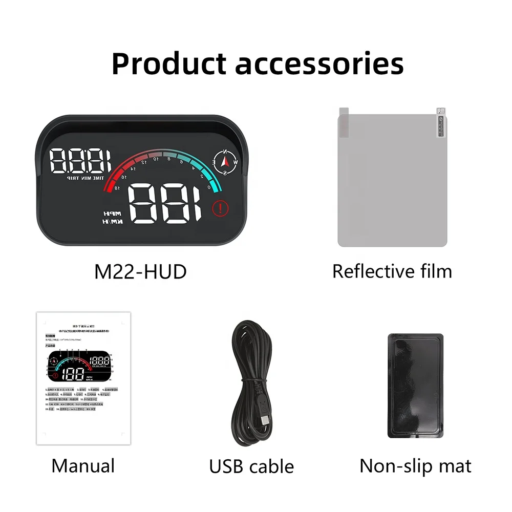 WiiYii 2024 newest Head Up Display Digital Speedometer with Driving Speed Over Speed Alarm M22 GPS Car HUD