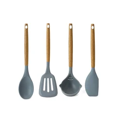 Zanhome Factory Price 4 Piece Kitchenware wood handle compact Silicone Convenient Wholesale Kitchen Cooking tools set