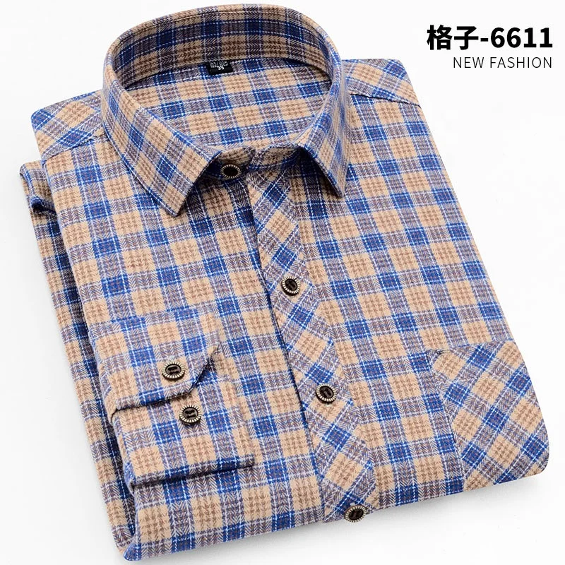 Classic man casual plaid shirts vintage long sleeve cotton checkered men shirt
