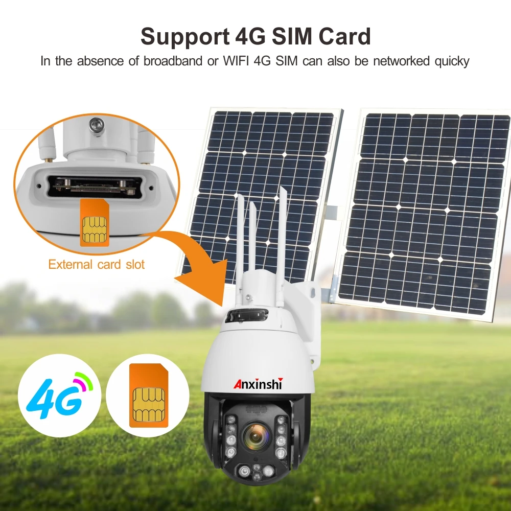 Anxinshi starlight 20x zoom ir 300m 4G Wifi IP солнечная панель Cctv камера