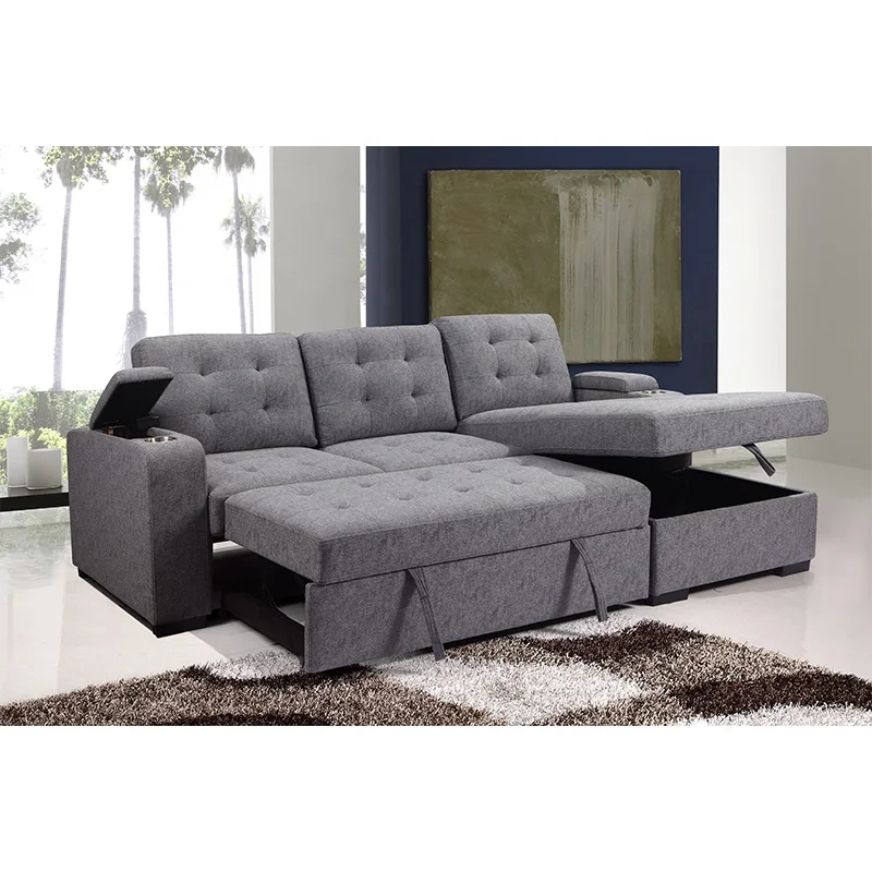 Customized Corner Sofa Set 1 Seats Chaise Living Room Sofa Steel Cups in Armrest Sofa Bed with Storage