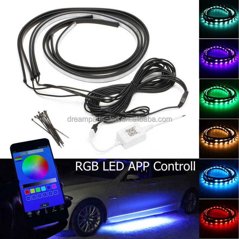 car underbody streamer ambient light strip backlight flexible rgb app remote led decorative styling atmosphere neon Lamp 12v new