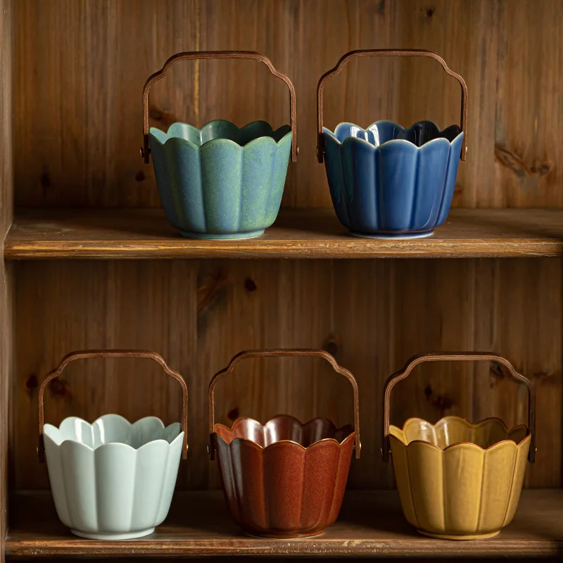 New Chinese Style Ceramic Storage Basket Fruit Basket Light Luxury High End Ceramic Plate