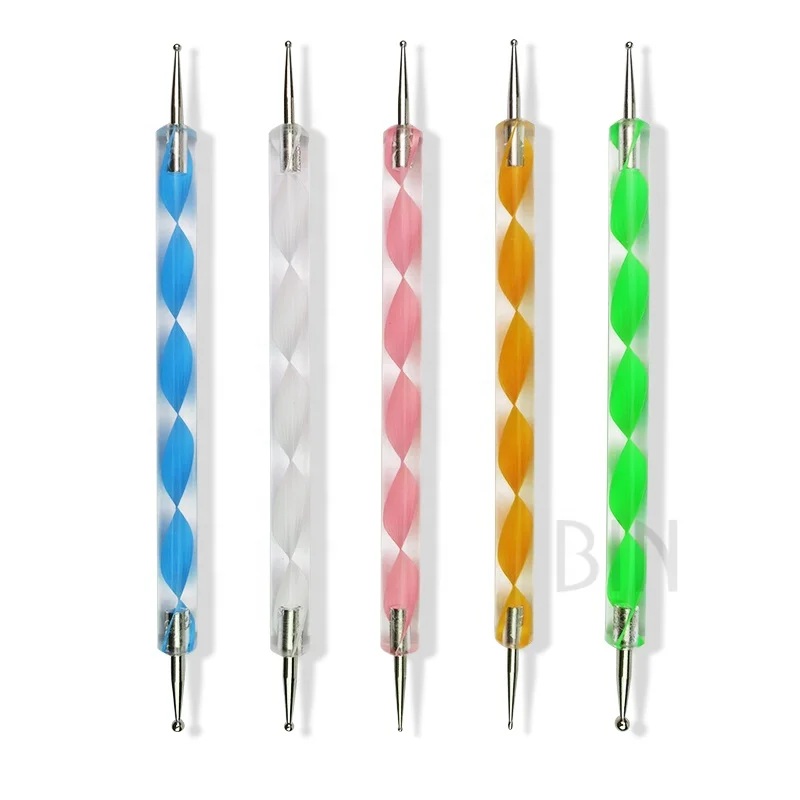 BIN Colorful 5pcs Dual Heads Acrylic Metal Wax Pen Rhinestones Nail Art Dotting Pen for Manicure
