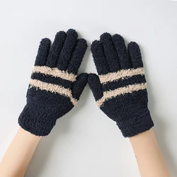 High Quality Stripe Colorful Coral Velvet Children String Knit Keep Warm Gloves