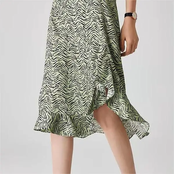 Wholesale Elegant Ladies 90% Silk&10% Spandex Zabra Skirts Midi Spring Women High Waist Summer Skirt