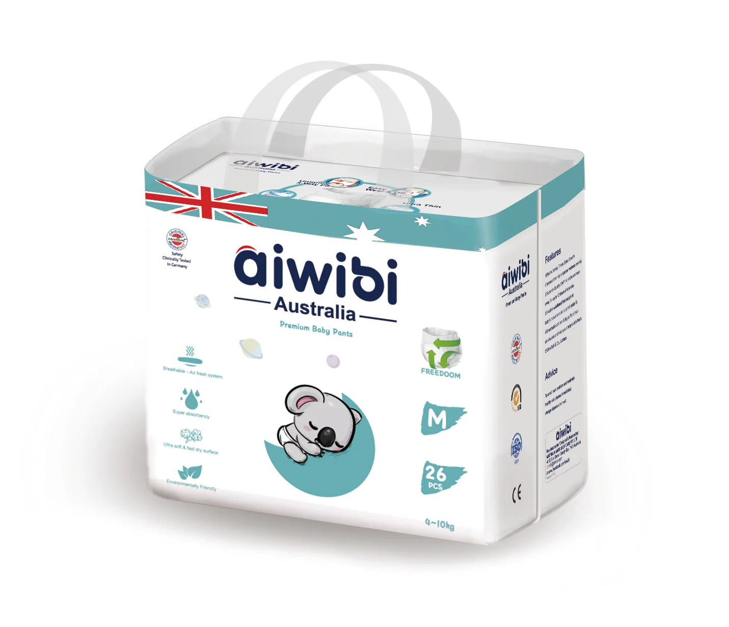 Aiwibi Australia superdry soft cotton OEM  baby pant in bulk eco organic baby diapers manufacture XXL six  baby pant diapers