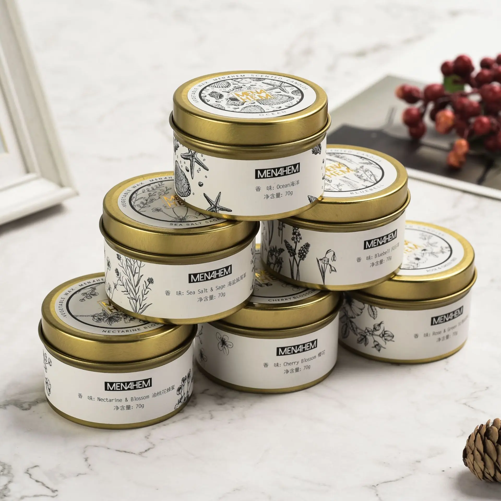 Luxury Metail Tin Can Scented Candle 70g Long Burning Black Silver Tin Box Candle with Lid For Birthday Valentines Day Wedding