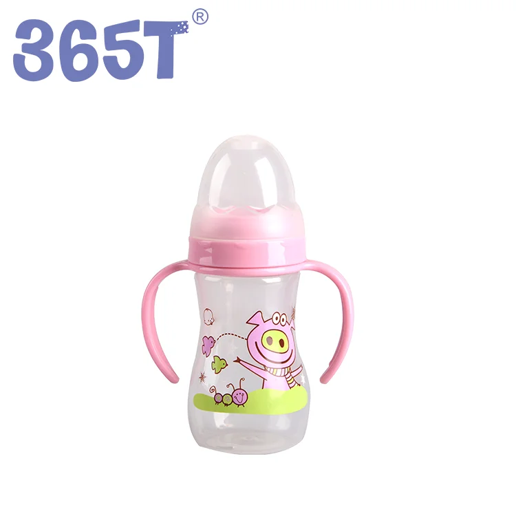 365T OEM ODM Pink Girl 240ml 8oz PP Cute Shaped Baby Feeding Bottle with Handle