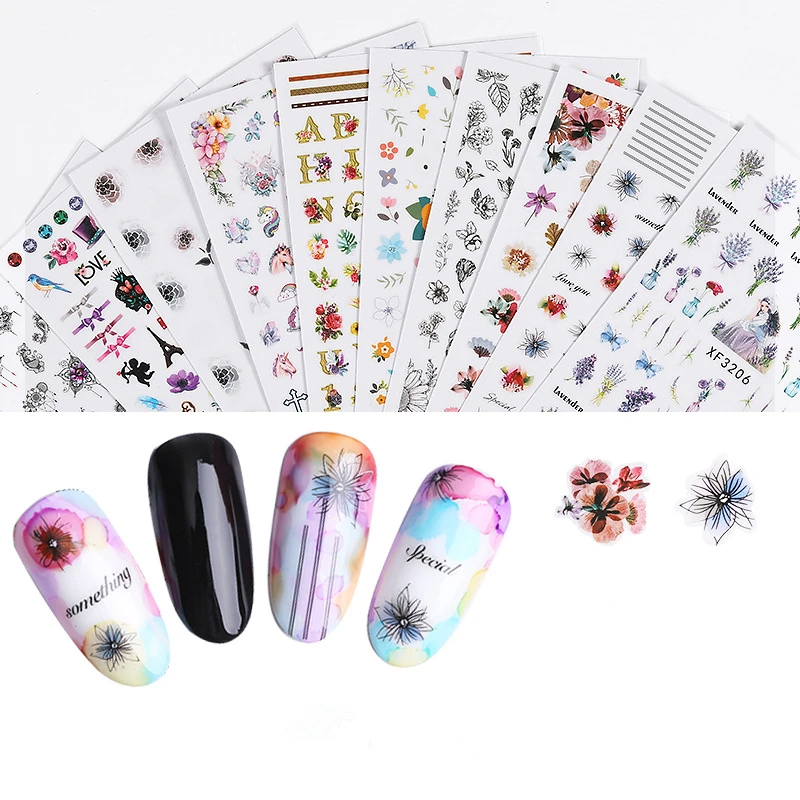Salon  3D Nail Sticker Summer Flower Flamingo Design Stickers for Nails Adhesive DIY Manicure Slider Nail Sliders