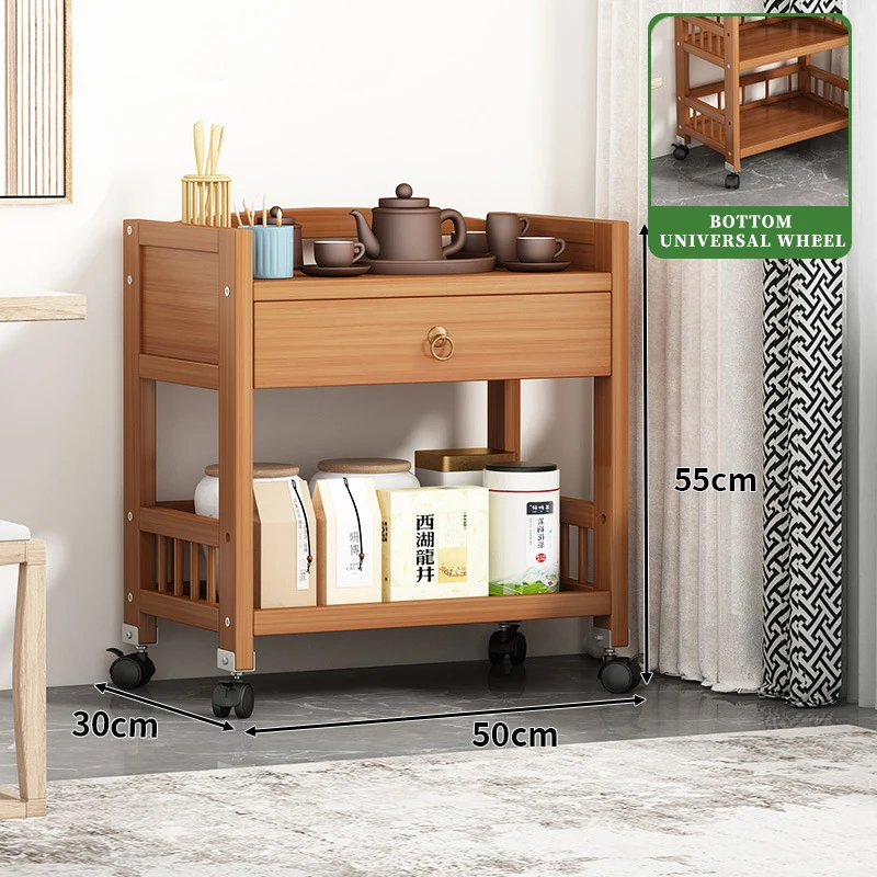 Three-Tiers Wooden Rolling Cart Furniture Trolley Holders and Storage Rack