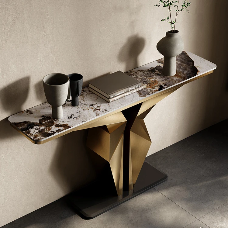 Modern Italian luxury stainless steel marble top console table