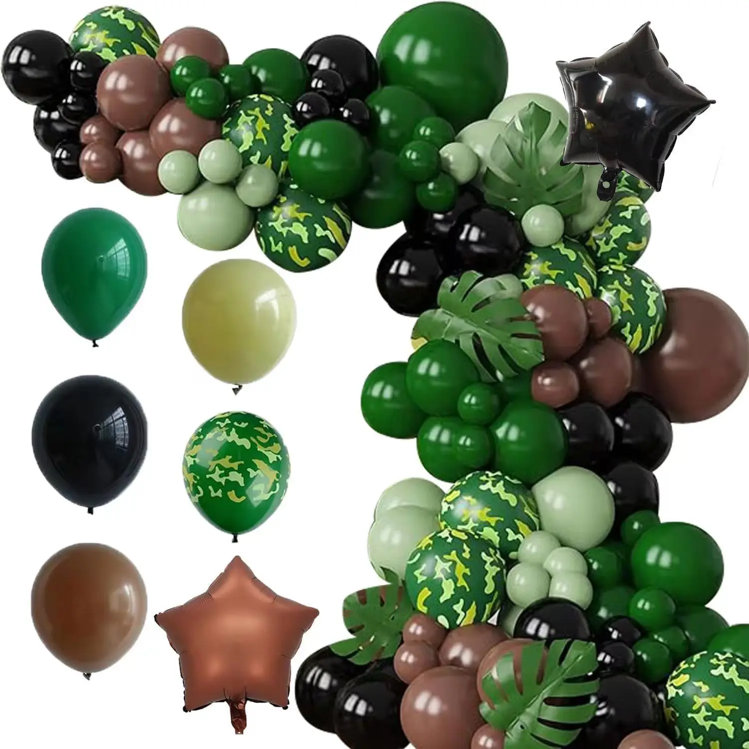 Retro Green Camouflage Color Balloon Garland Arch Kits for Theme Birthday Decoration Party Holiday Backdrop Decor