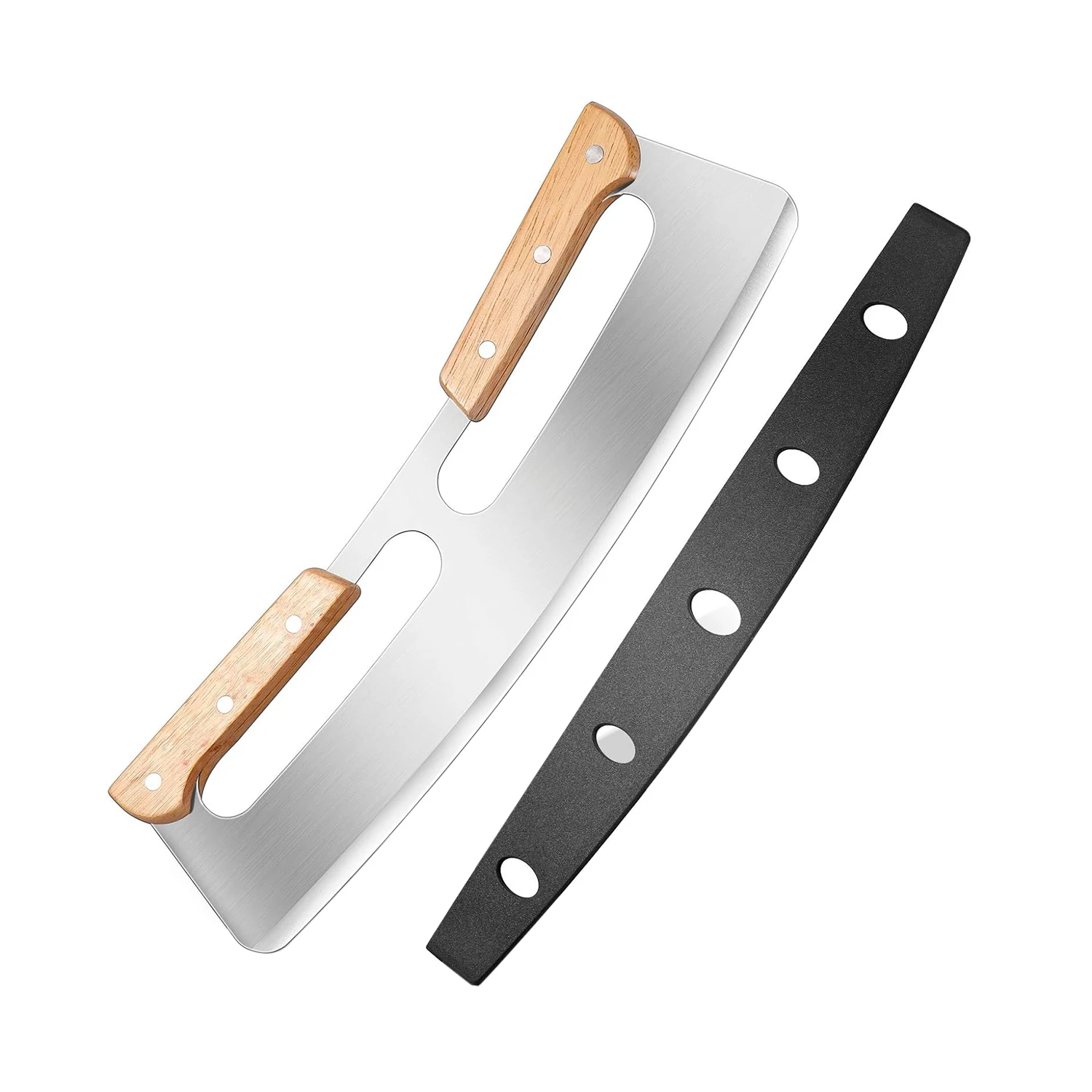 Pizza Cutter Rocker Style with Two Wooden Handles  and Black Protective Case