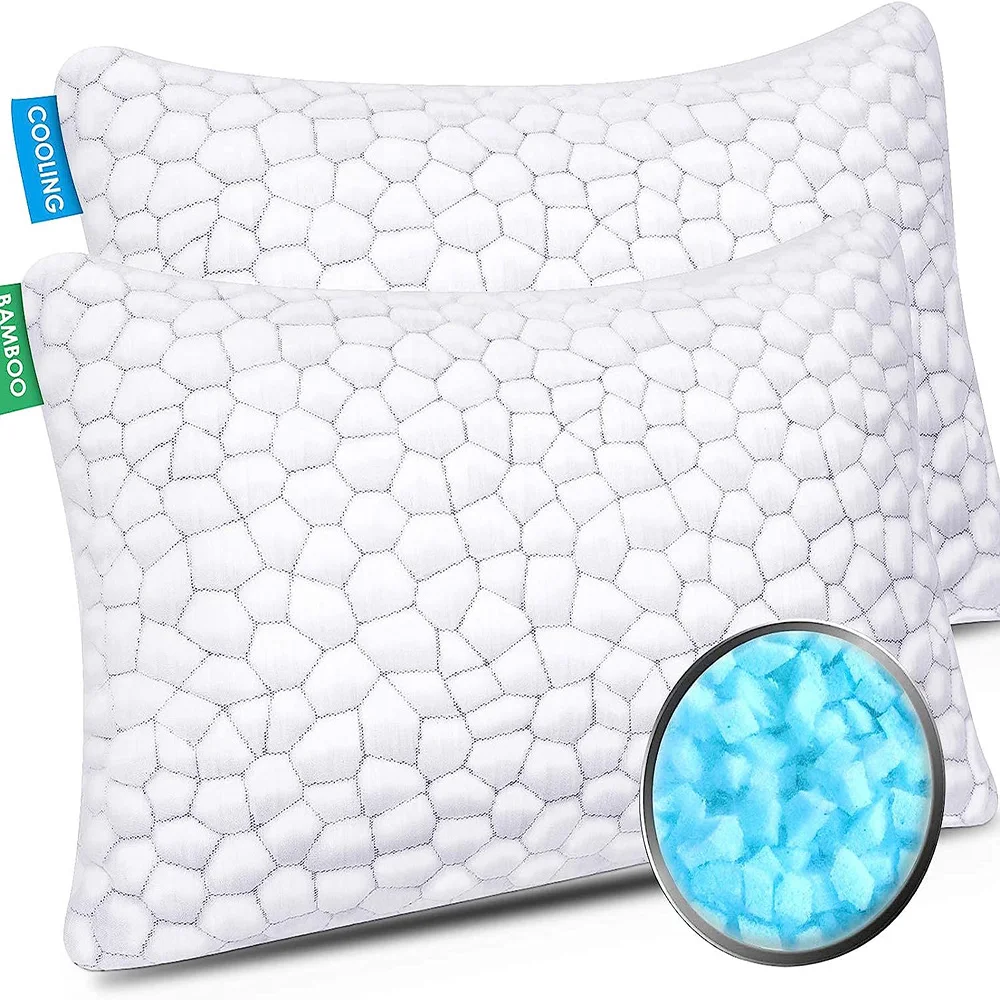 Adjustable Cooling Bamboo Cover Bed Pillows for Sleeping Cross Cut Shredded Memory Foam Pillows