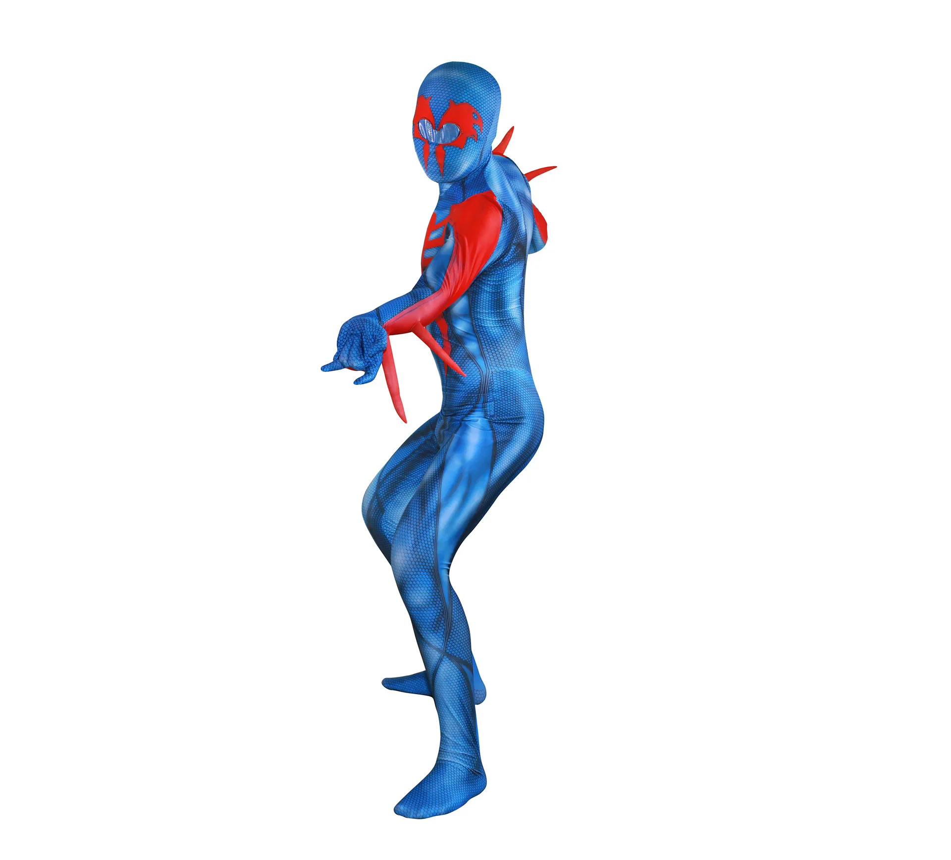 High Quality Spider Super Hero Cosplay Into the Spider-Verse Blue Costume Spandex Jumpsuit Halloween for Kid