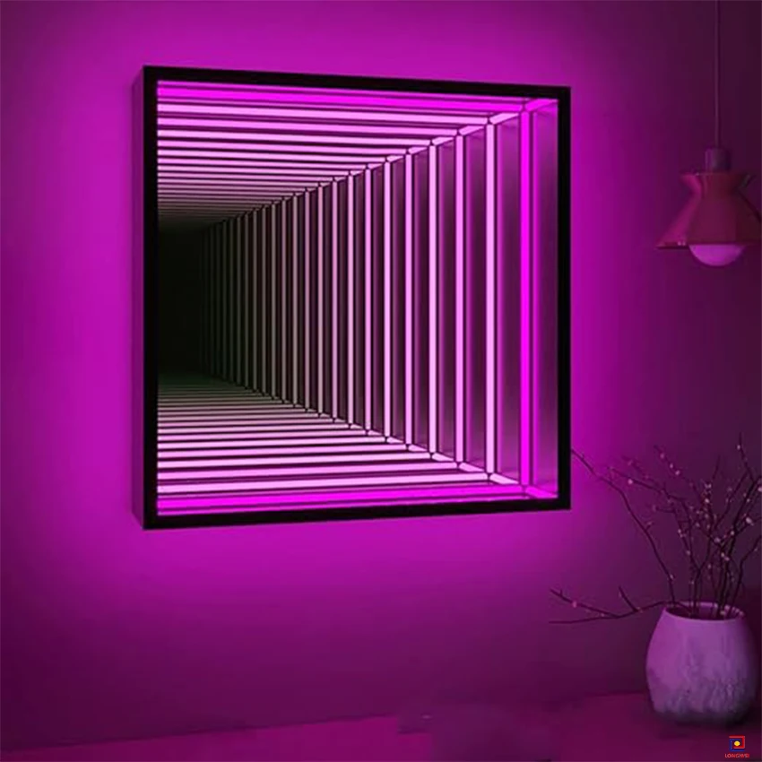 Modern Design Infinity Mirror Wall Light LED Tunnel Mirror with Remote Control Multi-Color Changing Glass Light